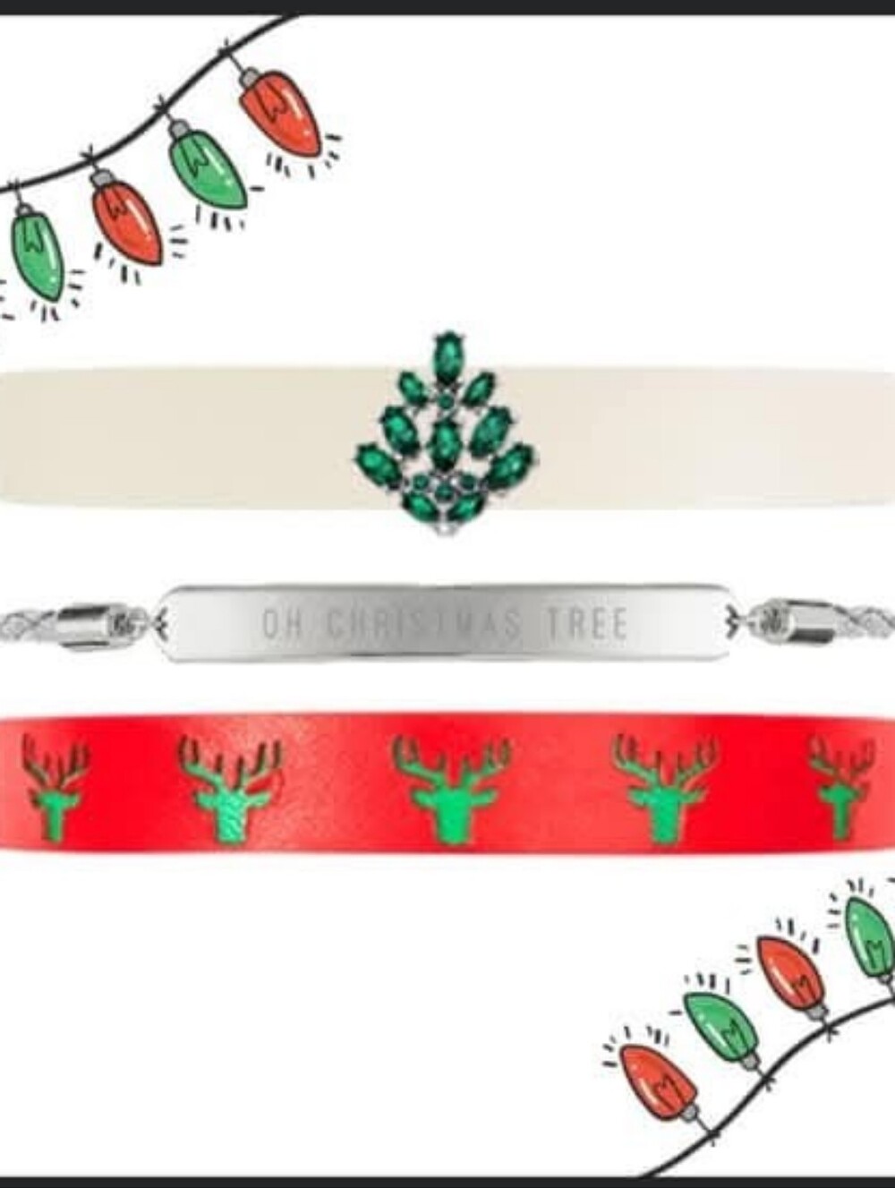 Keep Collective Holiday Reindeer Leather Bracelet  - Red & Green Reversible
